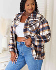 Light Gray Double Take Plaid Button Front Shirt Jacket with Breast Pockets