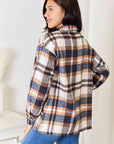 Light Gray Double Take Plaid Button Front Shirt Jacket with Breast Pockets