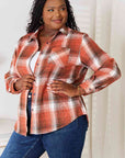 Light Gray Double Take Plaid Collared Neck Long Sleeve Shirt