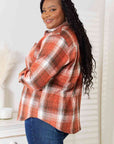 Light Gray Double Take Plaid Collared Neck Long Sleeve Shirt