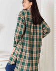 Light Gray Double Take Plaid Collared Neck Long Sleeve Shirt