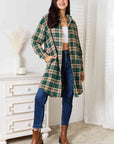 Light Gray Double Take Plaid Collared Neck Long Sleeve Shirt