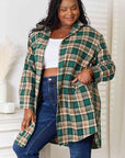 Light Gray Double Take Plaid Collared Neck Long Sleeve Shirt