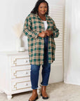 Light Gray Double Take Plaid Collared Neck Long Sleeve Shirt