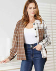 Light Gray Double Take Plaid Contrast Button Up Shirt Jacket