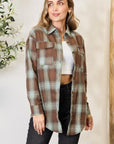 Light Gray Double Take Plaid Dropped Shoulder Shirt