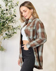 Light Gray Double Take Plaid Dropped Shoulder Shirt