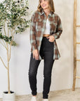 Light Gray Double Take Plaid Dropped Shoulder Shirt