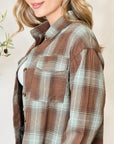 Gray Double Take Plaid Dropped Shoulder Shirt