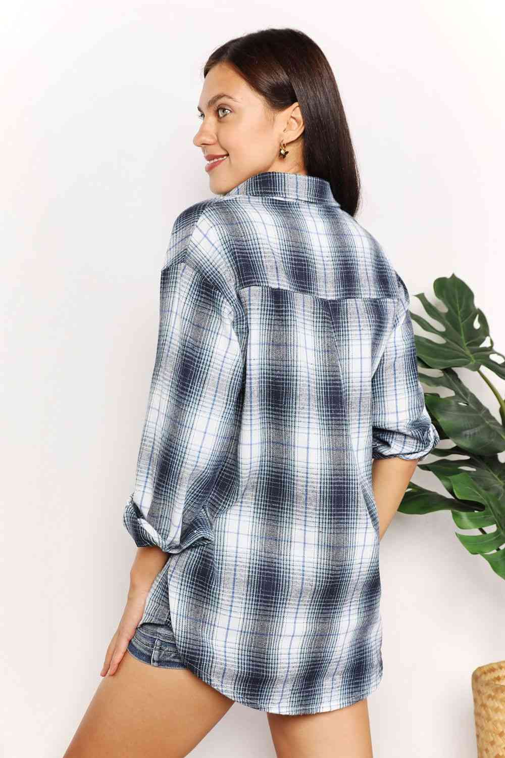 Antique White Double Take Plaid Dropped Shoulder Shirt