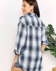 Antique White Double Take Plaid Dropped Shoulder Shirt