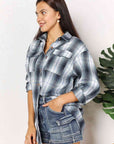 Dark Slate Gray Double Take Plaid Dropped Shoulder Shirt