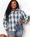 Dark Slate Gray Double Take Plaid Dropped Shoulder Shirt