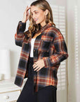 Light Gray Double Take Plaid Dropped Shoulder Shirt