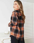 Light Gray Double Take Plaid Dropped Shoulder Shirt