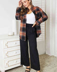 Light Gray Double Take Plaid Dropped Shoulder Shirt