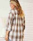 Light Gray Double Take Plaid Dropped Shoulder Shirt