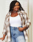 Light Gray Double Take Plaid Dropped Shoulder Shirt