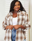 Light Gray Double Take Plaid Dropped Shoulder Shirt