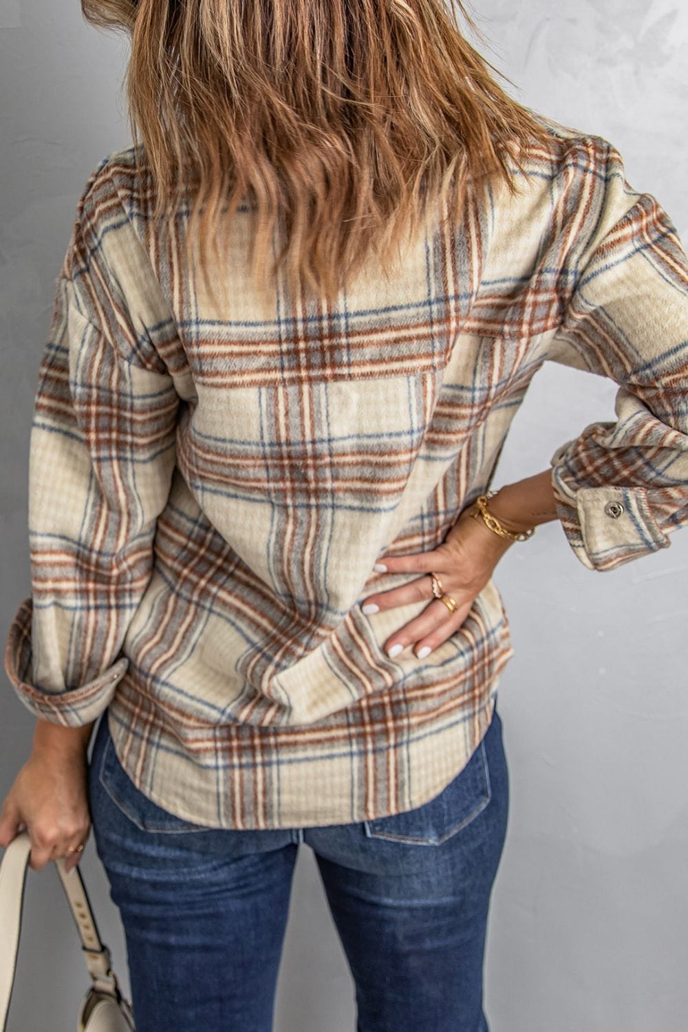 Rosy Brown Double Take Plaid Half-Zip Collared Curved Hem Sweatshirt