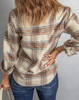 Rosy Brown Double Take Plaid Half-Zip Collared Curved Hem Sweatshirt