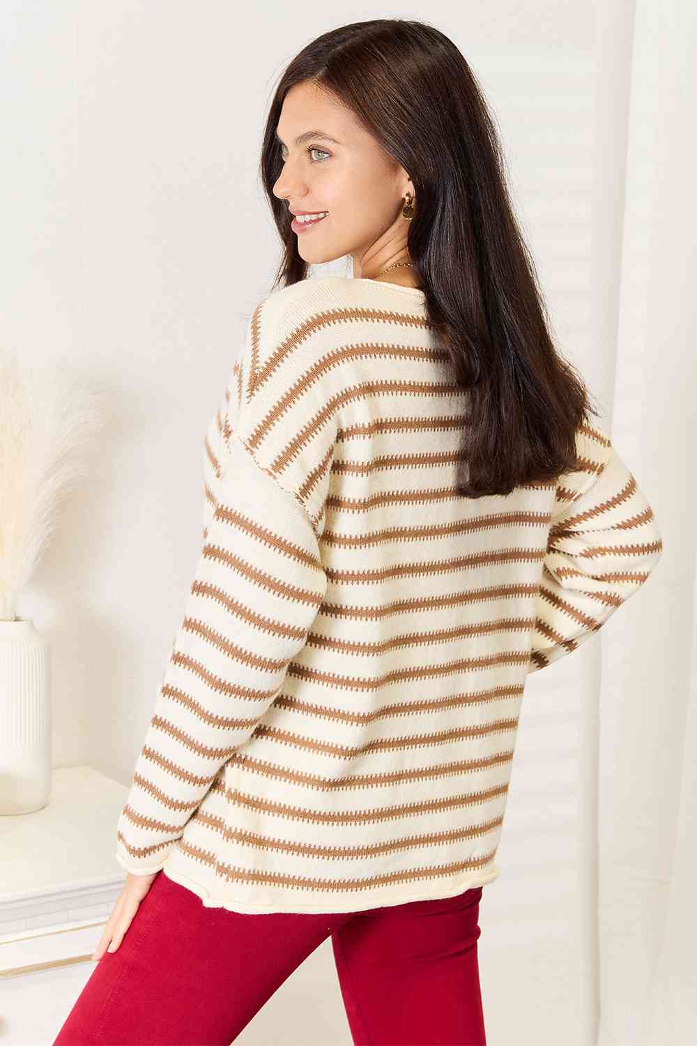 Antique White Double Take Striped Boat Neck Sweater