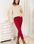 Light Gray Double Take Striped Boat Neck Sweater