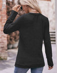 Gray Double Take V-Neck Long Sleeve Ribbed Top