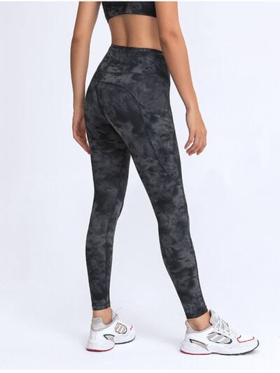 Dark Slate Gray Double Take Wide Waistband Leggings with Pockets