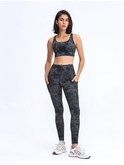 White Smoke Double Take Wide Waistband Leggings with Pockets