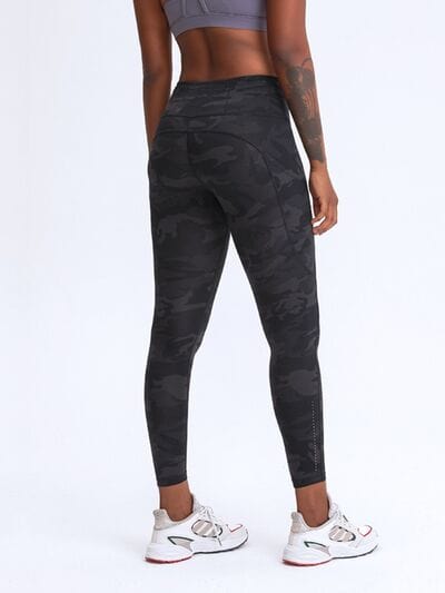 Dark Slate Gray Double Take Wide Waistband Leggings with Pockets