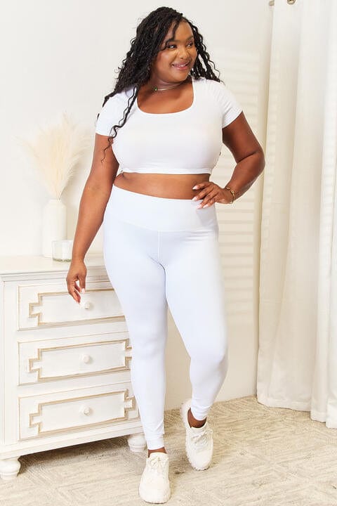 Antique White Double Take Wide Waistband Sports Leggings