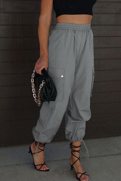 Dark Slate Gray Drawstring Elastic Waist Pants with Pockets