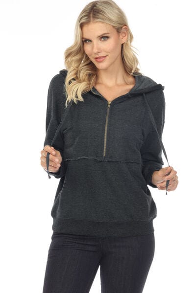 Dark Slate Gray Drawstring Half Zip Dropped Shoulder Hoodie