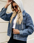 Dark Slate Gray Drawstring Hooded Button Up Denim Jacket