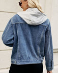 Dark Slate Gray Drawstring Hooded Button Up Denim Jacket