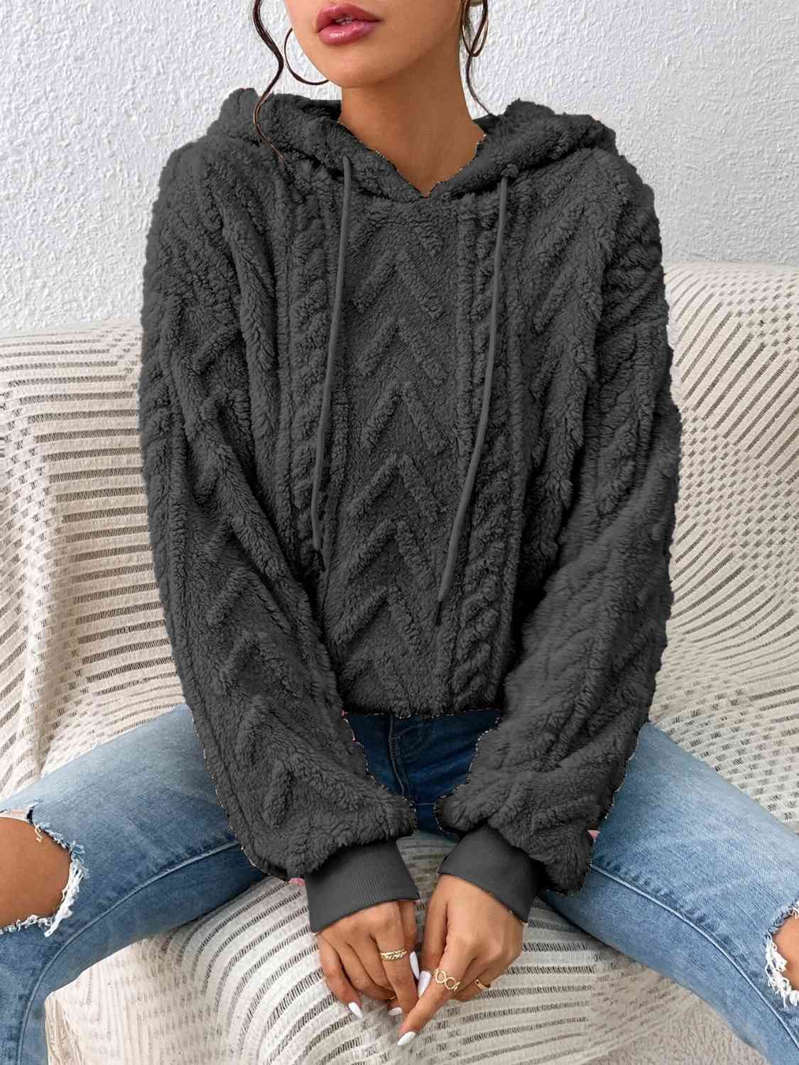 Dark Slate Gray Drawstring Long Sleeve Hoodie