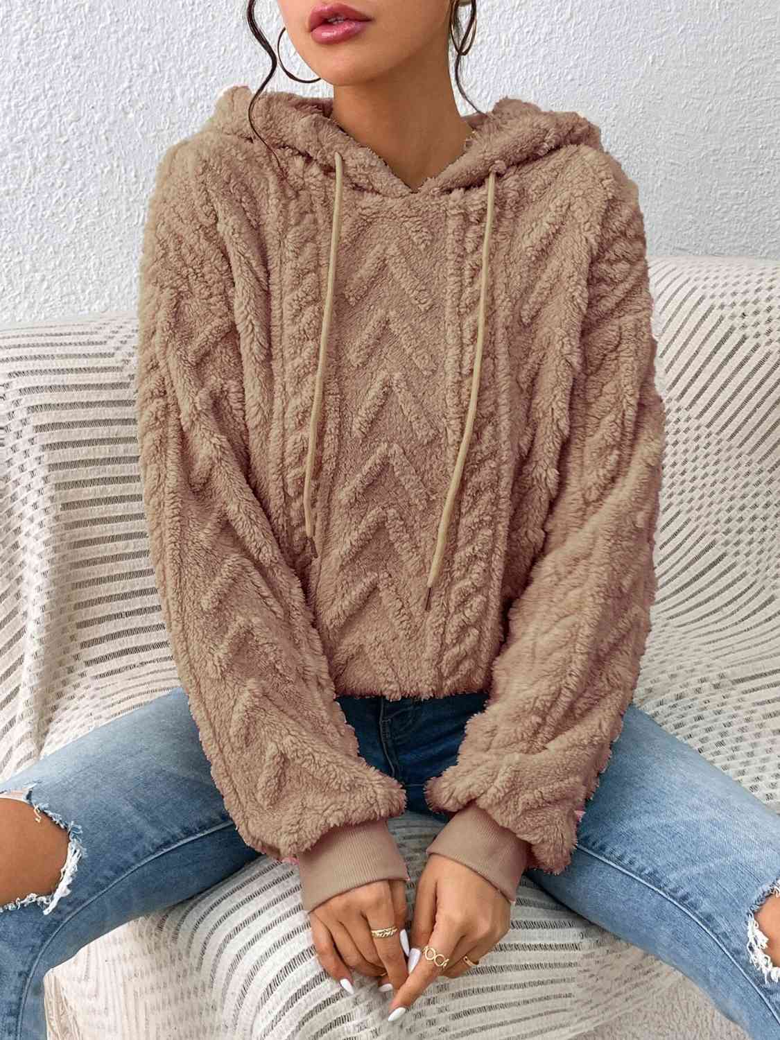 Rosy Brown Drawstring Long Sleeve Hoodie