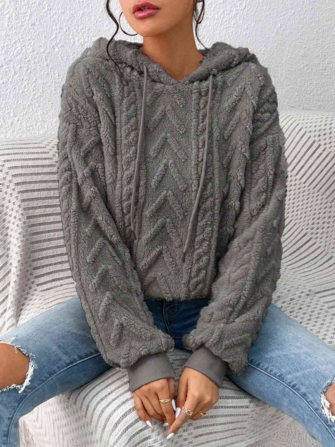 Slate Gray Drawstring Long Sleeve Hoodie