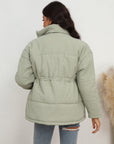 Gray Drawstring Waist Zip-Up Puffer Jacket