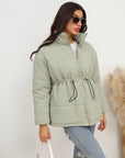 Light Gray Drawstring Waist Zip-Up Puffer Jacket