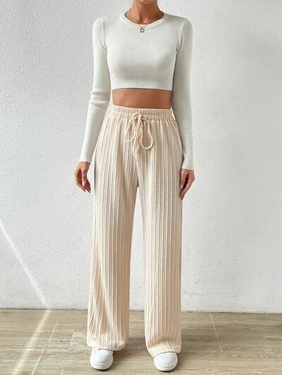 Light Gray Drawstring Wide Leg Pants