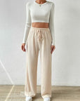 Light Gray Drawstring Wide Leg Pants