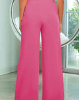 Pale Violet Red Drawstring Wide Leg Pants with Pockets