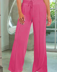 Rosy Brown Drawstring Wide Leg Pants with Pockets