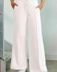 Light Gray Drawstring Wide Leg Pants with Pockets