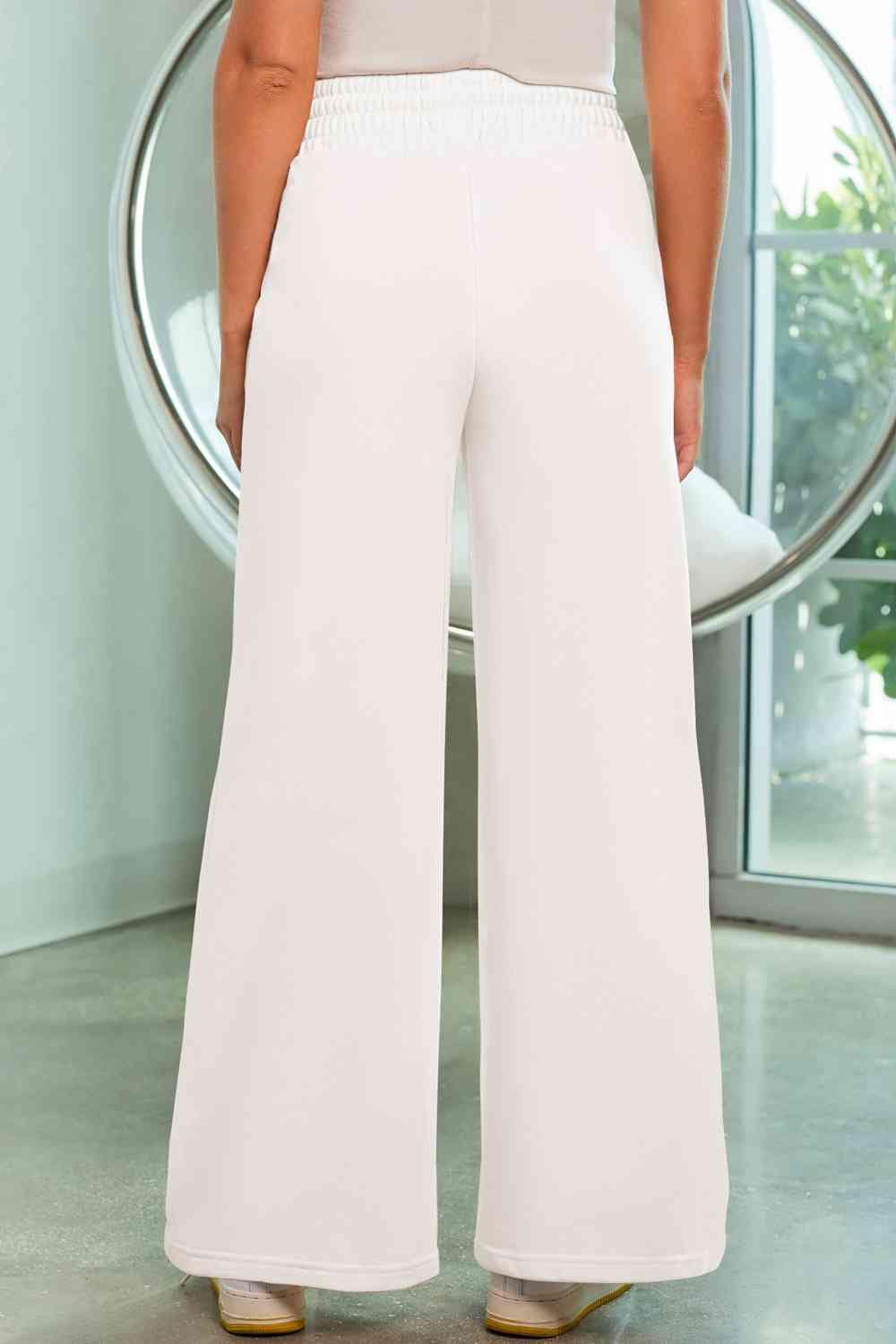 Light Gray Drawstring Wide Leg Pants with Pockets