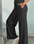 Dark Gray Drawstring Wide Leg Pants with Pockets