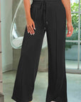 Dark Slate Gray Drawstring Wide Leg Pants with Pockets