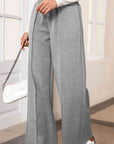 Gray Drawstring Wide Leg Pants with Pockets